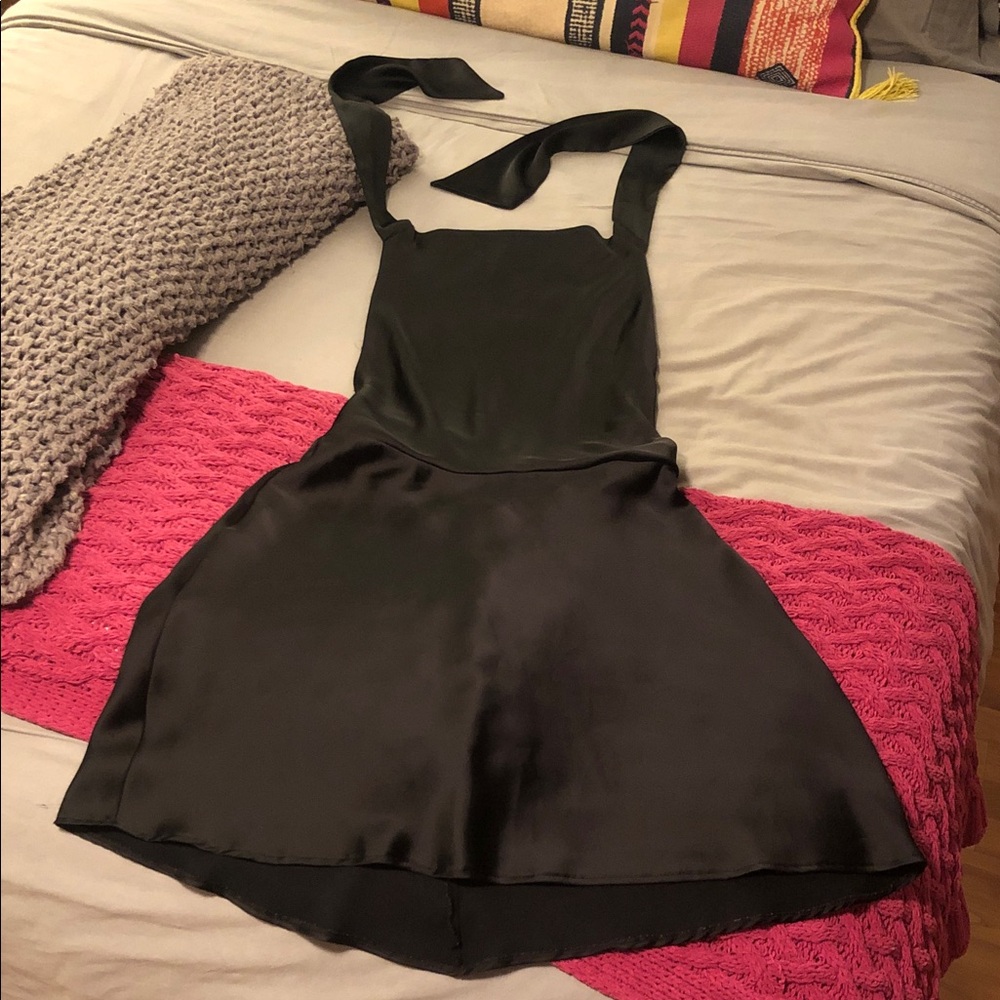 Zara Black Satin Dress Halter Style Open Back
